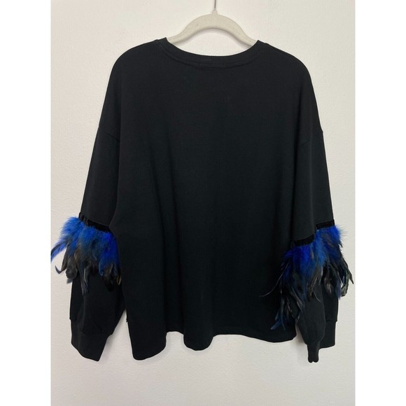 Zara Trafaluc Small Feather-Accent Sweater Black Blue  Oversized Balloon Sleeve - Picture 14 of 16